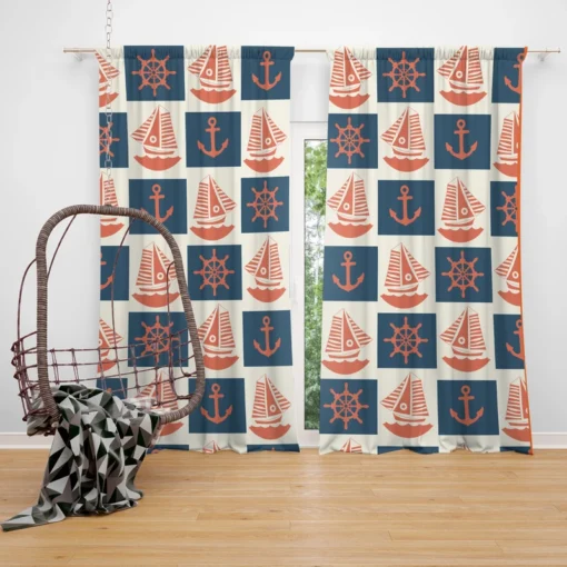 Blue Anchor Pattern Curtain