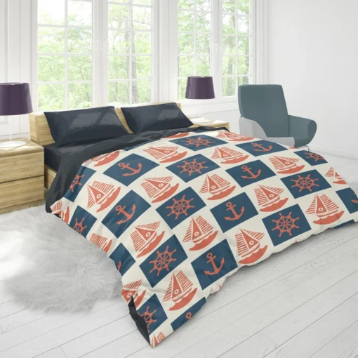 Blue Anchor Pattern Duvet Cover 1