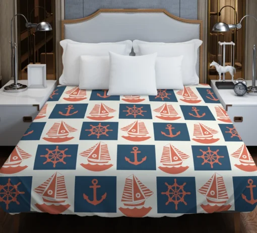 Blue Anchor Pattern Duvet Cover