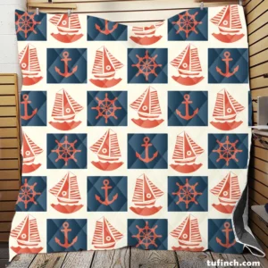 Blue Anchor Pattern Quilt Blanket