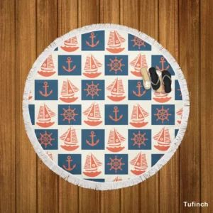 Blue Anchor Pattern Round Beach Towel