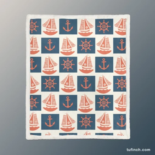 Blue Anchor Pattern Sherpa Fleece Blanket 1