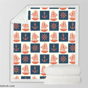 Blue Anchor Pattern Sherpa Fleece Blanket