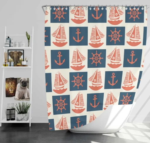 Blue Anchor Pattern Shower Curtain