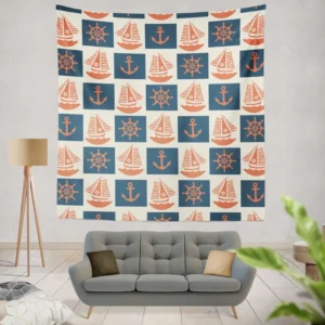 Blue Anchor Pattern Wall Tapestry