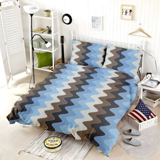 Blue And Brown Vintage Chevron Bedding Set