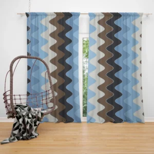 Blue And Brown Vintage Chevron Curtain