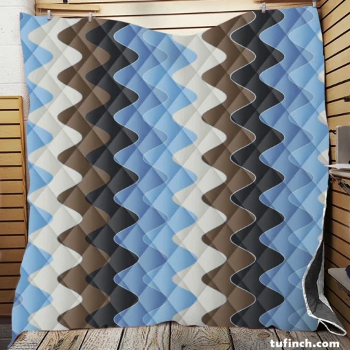 Blue And Brown Vintage Chevron Quilt Blanket