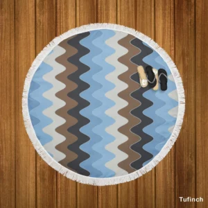 Blue And Brown Vintage Chevron Round Beach Towel