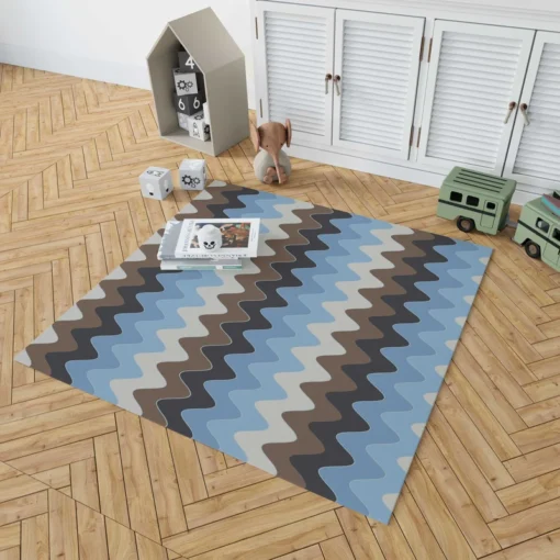 Blue And Brown Vintage Chevron Rug 1