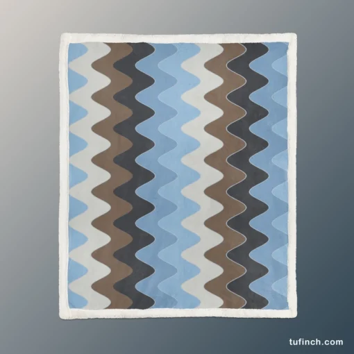 Blue And Brown Vintage Chevron Sherpa Fleece Blanket 1