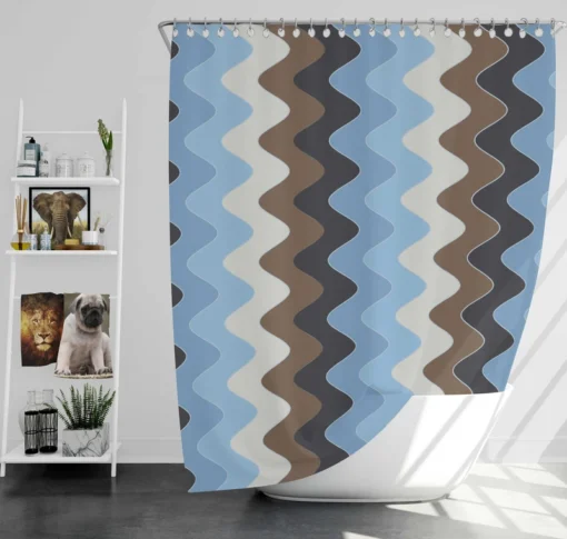 Blue And Brown Vintage Chevron Shower Curtain