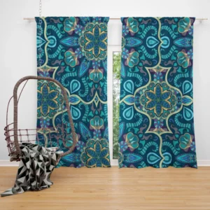 Blue And Gold Italian Pattern Curtain