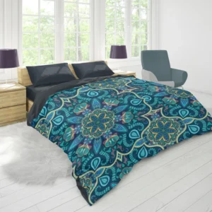 Blue And Gold Italian Pattern Duvet Cover 1