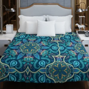 Blue And Gold Italian Pattern Duvet Cover