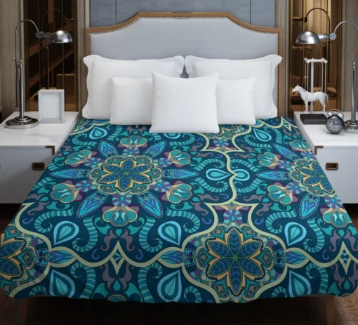 Blue And Gold Italian Pattern Duvet Cover