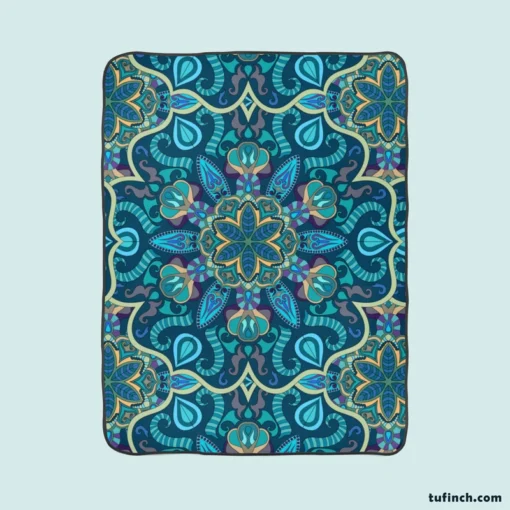 Blue And Gold Italian Pattern Fleece Blanket 1