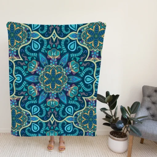 Blue And Gold Italian Pattern Fleece Blanket