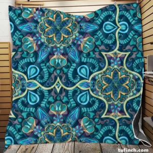 Blue And Gold Italian Pattern Quilt Blanket