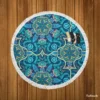 Blue And Gold Italian Pattern Round Beach Towel