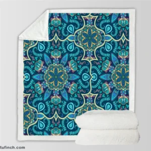 Blue And Gold Italian Pattern Sherpa Fleece Blanket