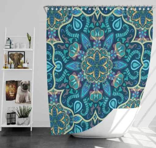 Blue And Gold Italian Pattern Shower Curtain