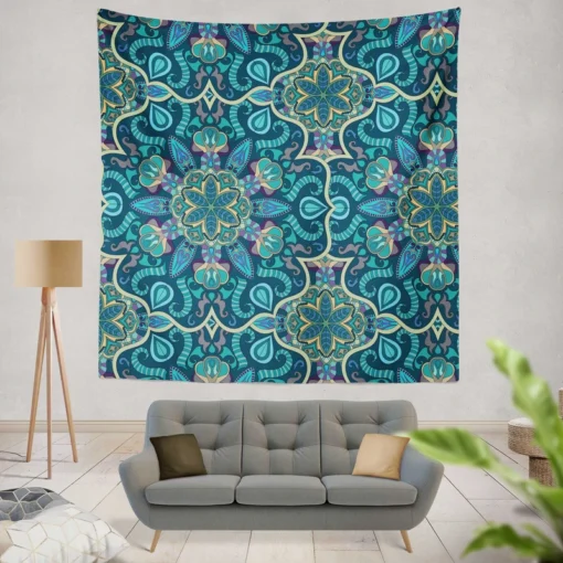 Blue And Gold Italian Pattern Wall Tapestry