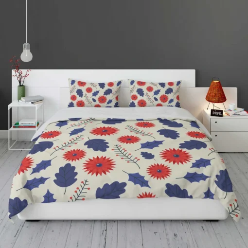 Blue And Red Floral Pattern Bedding Set 1