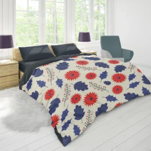 Blue And Red Floral Pattern Duvet Cover 1