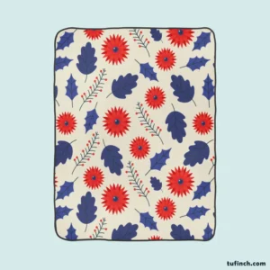 Blue And Red Floral Pattern Fleece Blanket 1