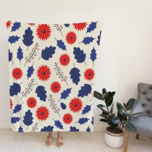 Blue And Red Floral Pattern Fleece Blanket