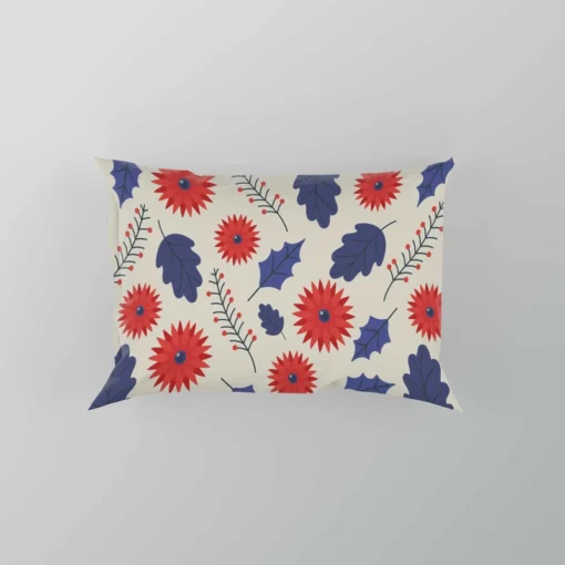 Blue And Red Floral Pattern Pillow Case