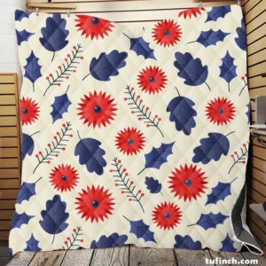 Blue And Red Floral Pattern Quilt Blanket