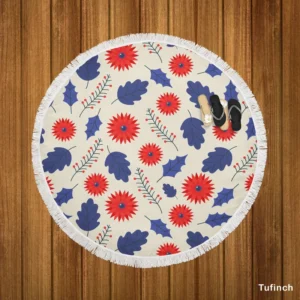 Blue And Red Floral Pattern Round Beach Towel