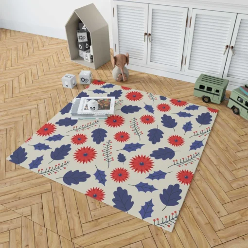 Blue And Red Floral Pattern Rug 1