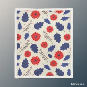 Blue And Red Floral Pattern Sherpa Fleece Blanket 1