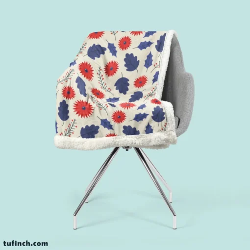 Blue And Red Floral Pattern Sherpa Fleece Blanket 2