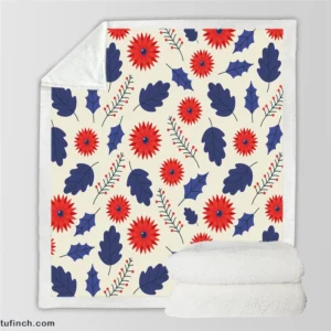 Blue And Red Floral Pattern Sherpa Fleece Blanket