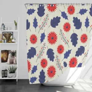 Blue And Red Floral Pattern Shower Curtain