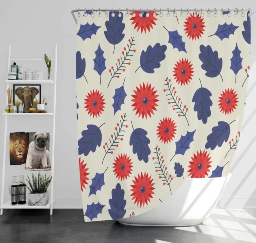 Blue And Red Floral Pattern Shower Curtain