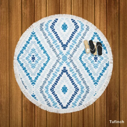 Blue And White Marine Batik Round Beach Towel