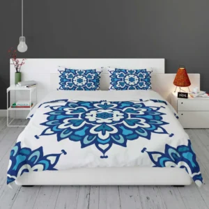 Blue Azulejo Pattern On White Background Bedding Set 1