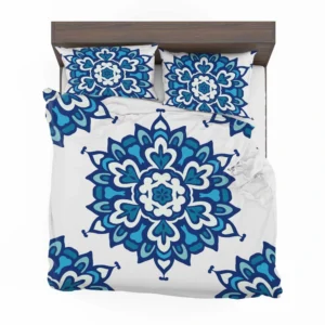 Blue Azulejo Pattern On White Background Bedding Set 2