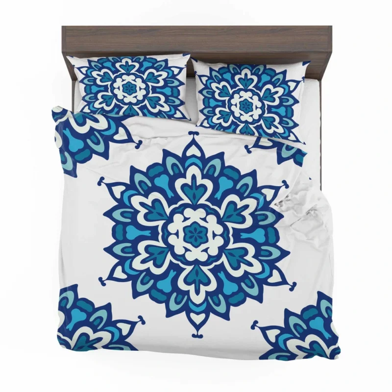 Blue Azulejo Pattern On White Background Bedding Set 2