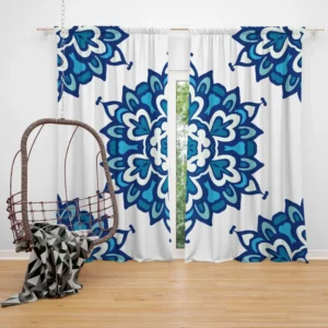 Blue Azulejo Pattern On White Background Curtain