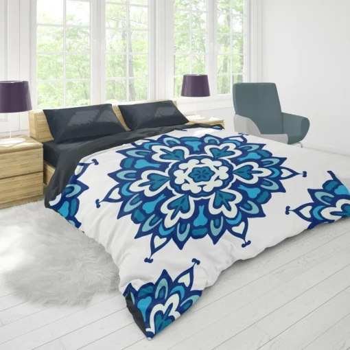 Blue Azulejo Pattern On White Background Duvet Cover 1