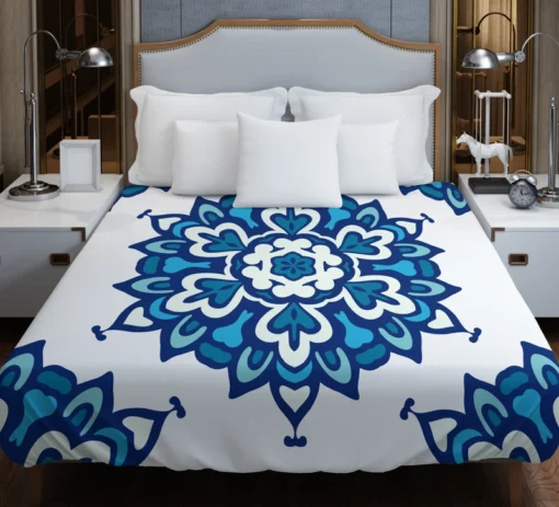 Blue Azulejo Pattern On White Background Duvet Cover