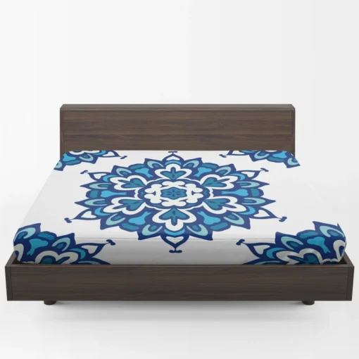 Blue Azulejo Pattern On White Background Fitted Sheet 1