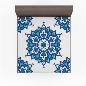 Blue Azulejo Pattern On White Background Fitted Sheet