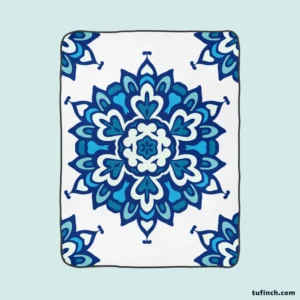 Blue Azulejo Pattern On White Background Fleece Blanket 1